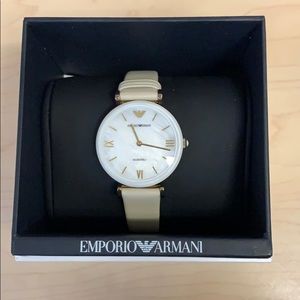Emporio Armani Women’s Gianni Beige Leather Watch